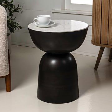 Atarah 16" Contemporary Natural Marble/Metal Handmade Hourglass End Table - JONATHAN Y